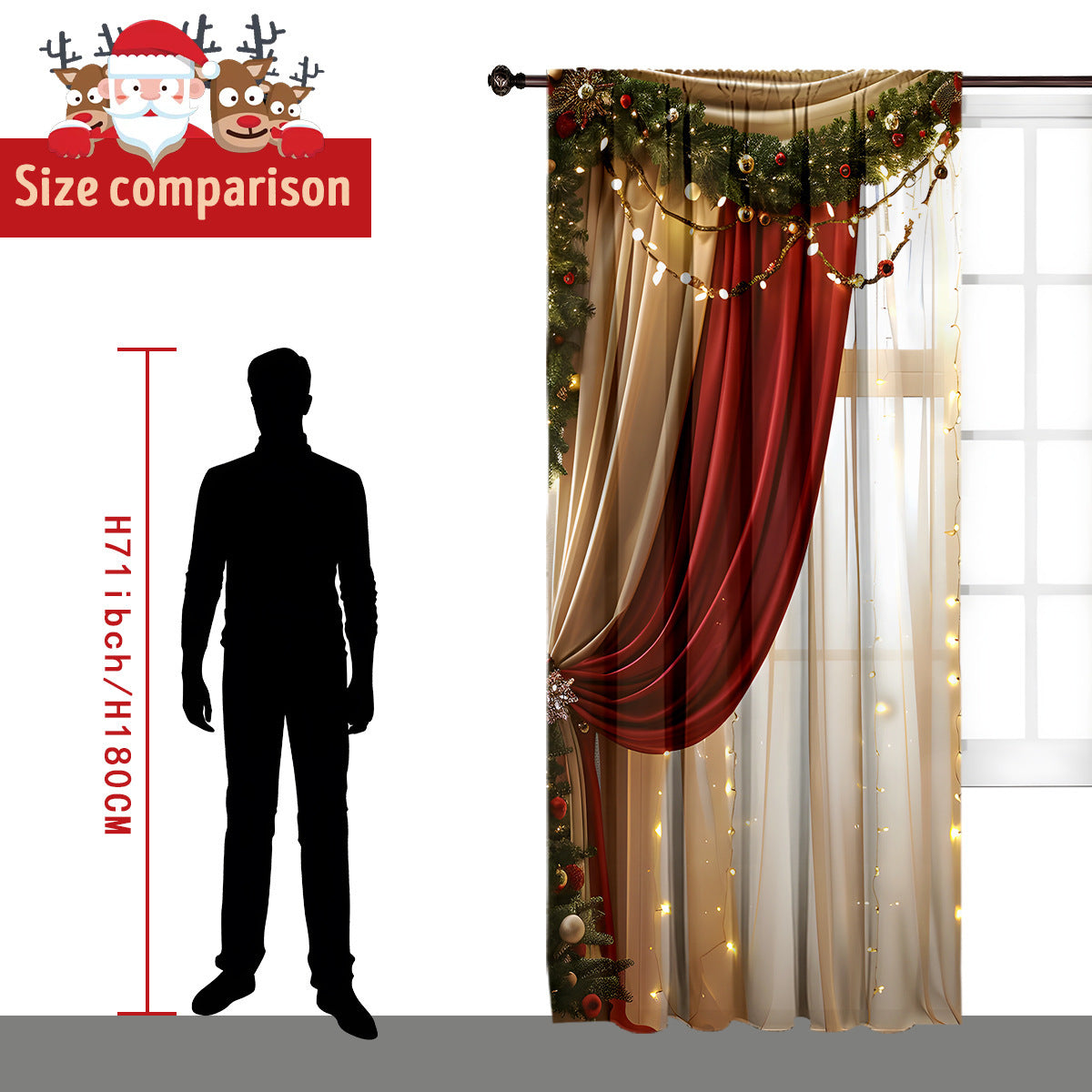 Cozyzlife 2PCs 3D Christmas Curtains Digital Printed Polyester High Sunshade