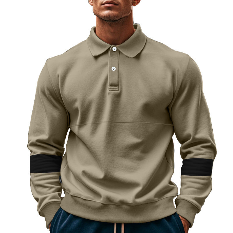 Cozyzlife Men's Long Sleeve Lapel Polo Shirt Loose Casual Sports Top Fall Wear