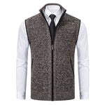 Cozyzlife Men's Stand Collar Knitted Cardigan Coat Wool Lined Sleeveless Jacket