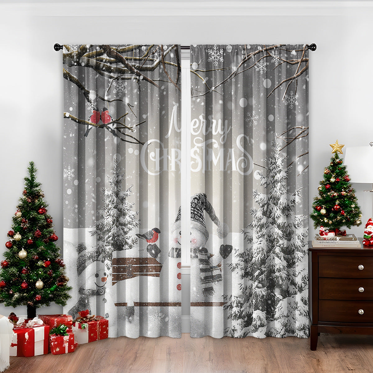 Cozyzlife 3D Digital Printed Christmas Curtains High Sunshade Polyester Set