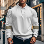Cozyzlife Men's Long Sleeve Lapel Polo Shirt Loose Casual Sports Top Fall Wear