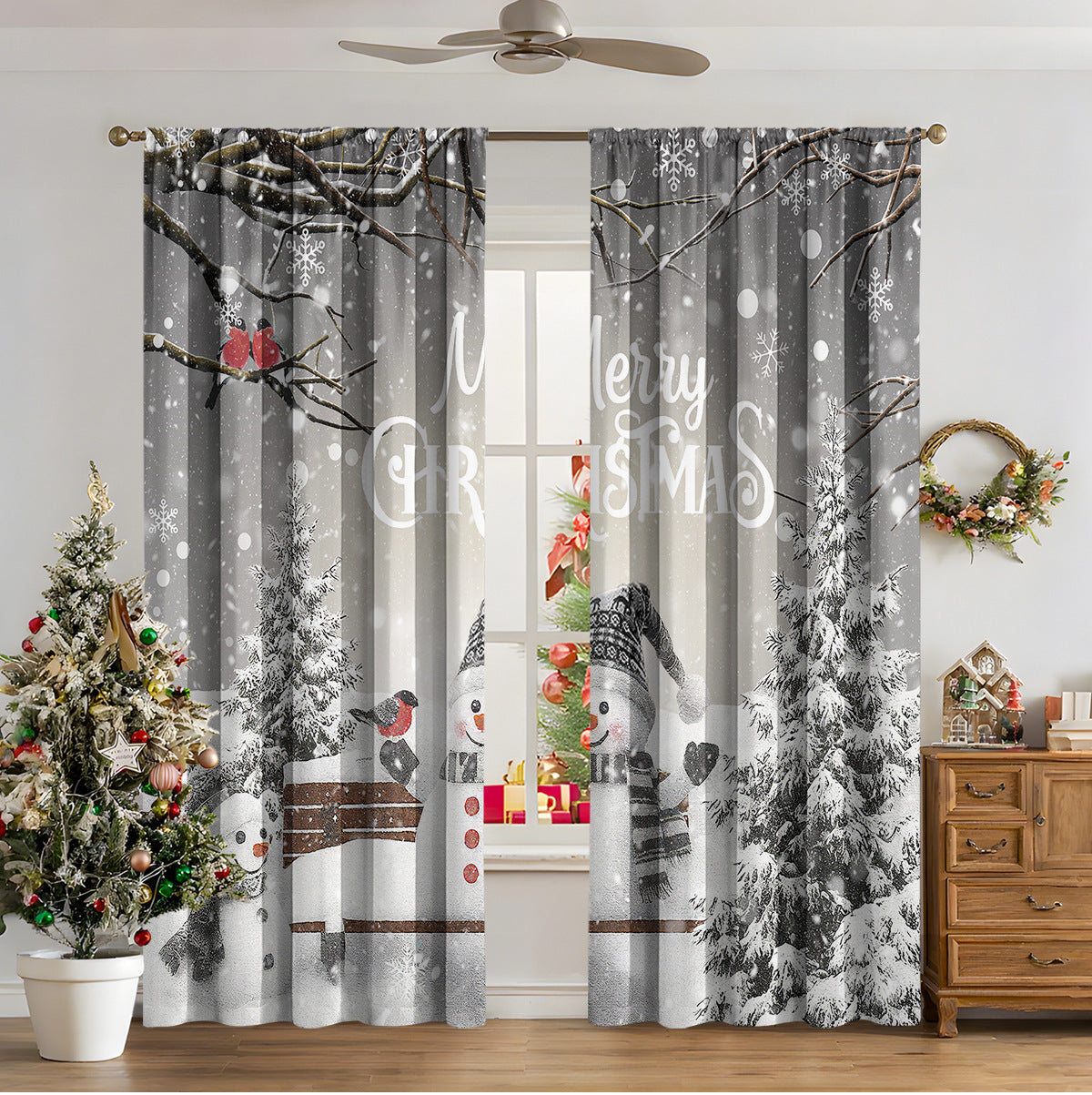 Cozyzlife 3D Digital Printed Christmas Curtains High Sunshade Polyester Set