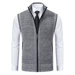 Cozyzlife Men's Stand Collar Knitted Cardigan Coat Wool Lined Sleeveless Jacket