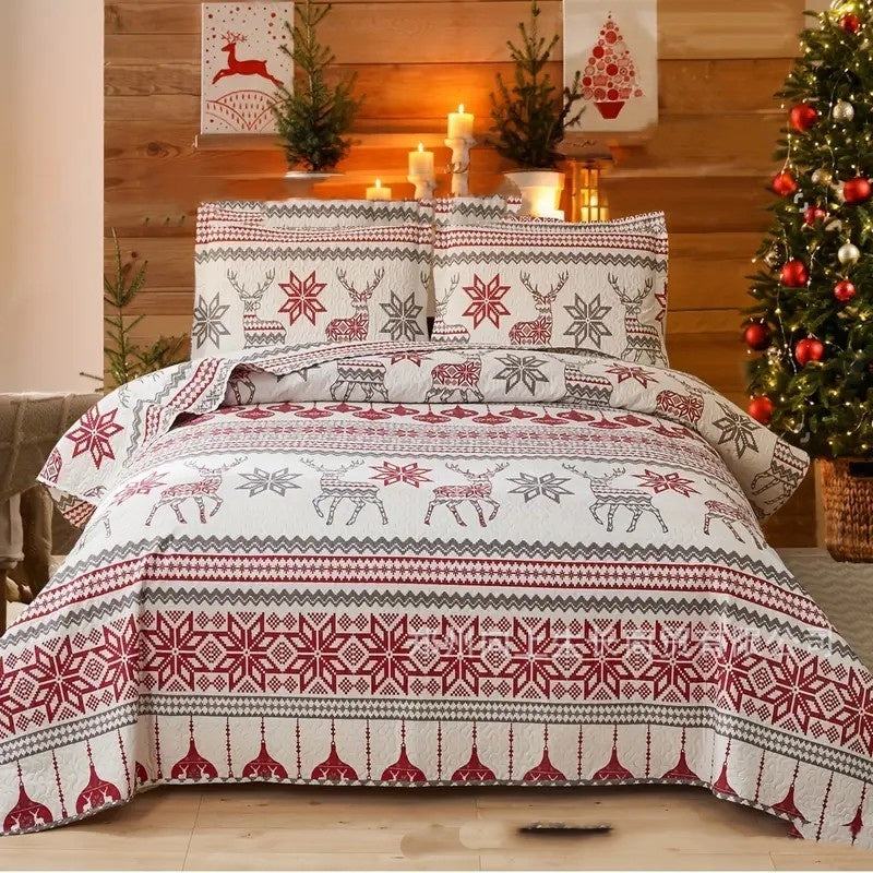 Cozyzlife Christmas Peach Skin Fabric Bedding 3-Piece Set Wine Red