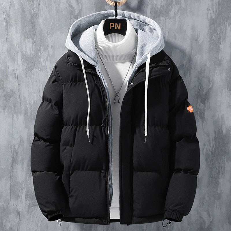 Cozyzlife Men’s Winter Hooded Jacket Windproof Thick Cotton Two-Piece Coat