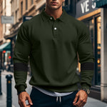 Cozyzlife Men's Long Sleeve Lapel Polo Shirt Loose Casual Sports Top Fall Wear