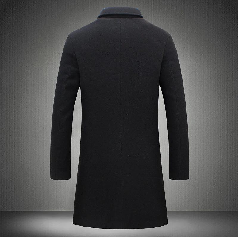 Cozyzlife Men's Mid-Length Trench Coat Slim Fit Single-Breasted Winter Jacket
