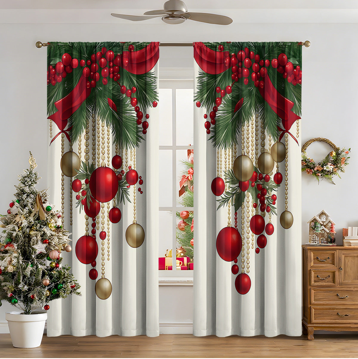 Cozyzlife 3D Digital Printed Christmas Curtains High Sunshade Polyester Set