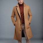 Cozyzlife Men's Mid-Length Trench Coat Slim Fit Single-Breasted Winter Jacket