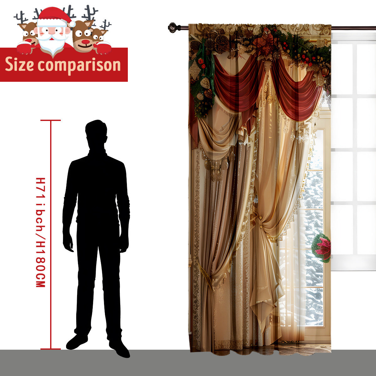 Cozyzlife 2PCs 3D Christmas Curtains Digital Printed Polyester High Sunshade
