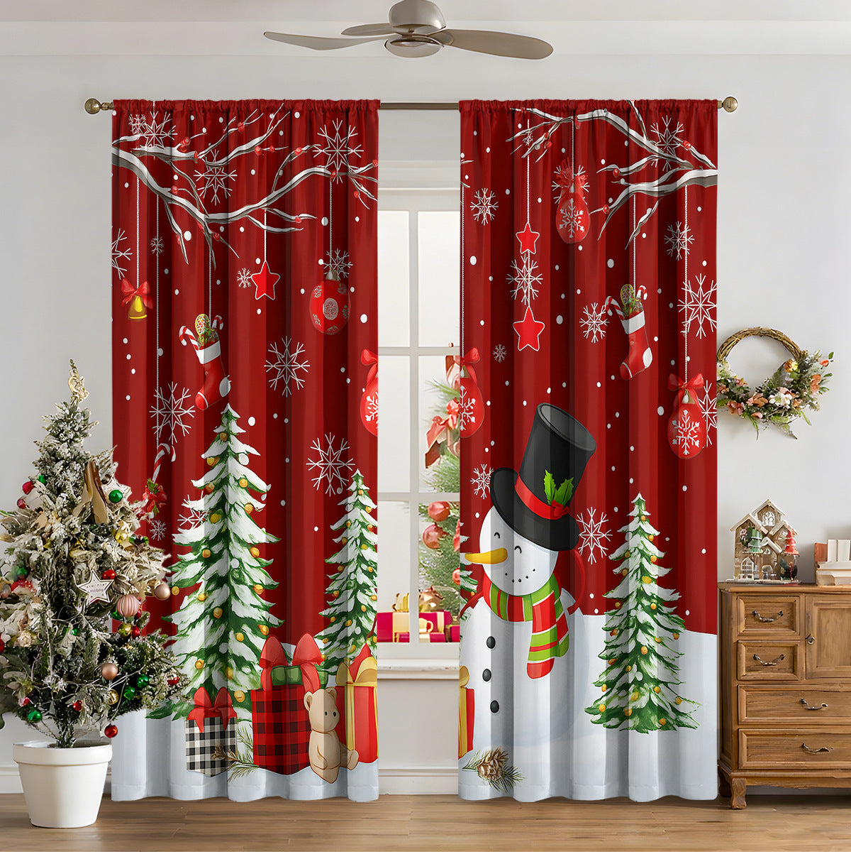 Cozyzlife 3D Digital Printed Christmas Curtains High Sunshade Polyester Set
