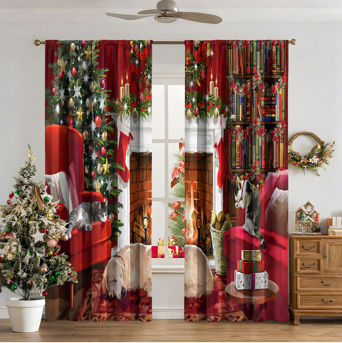Cozyzlife 3D Digital Printed Christmas Curtains High Sunshade Polyester Set
