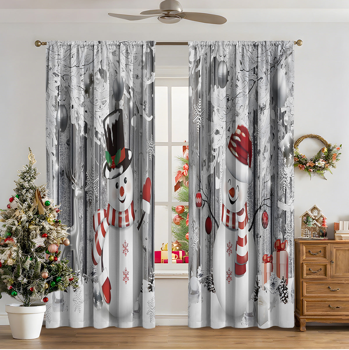 Cozyzlife 3D Digital Printed Christmas Curtains High Sunshade Polyester Set