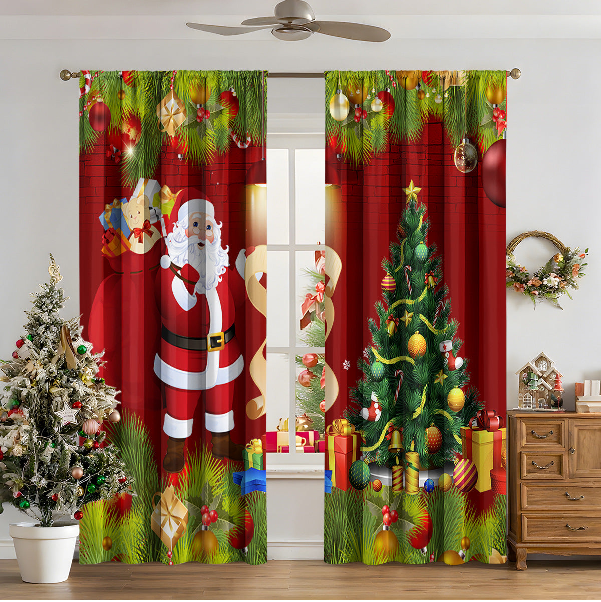 Cozyzlife 3D Digital Printed Christmas Curtains High Sunshade Polyester Set