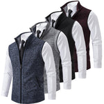Cozyzlife Men's Stand Collar Knitted Cardigan Coat Wool Lined Sleeveless Jacket