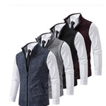 Cozyzlife Men's Stand Collar Knitted Cardigan Coat Wool Lined Sleeveless Jacket