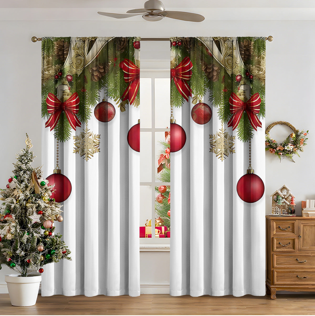 Cozyzlife 3D Digital Printed Christmas Curtains High Sunshade Polyester Set