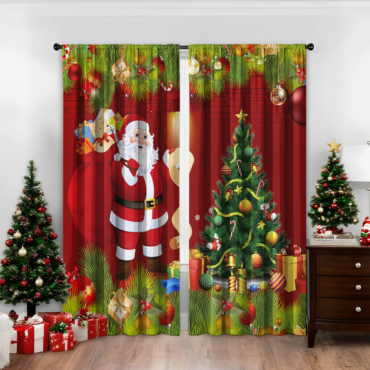 Cozyzlife 3D Digital Printed Christmas Curtains High Sunshade Polyester Set