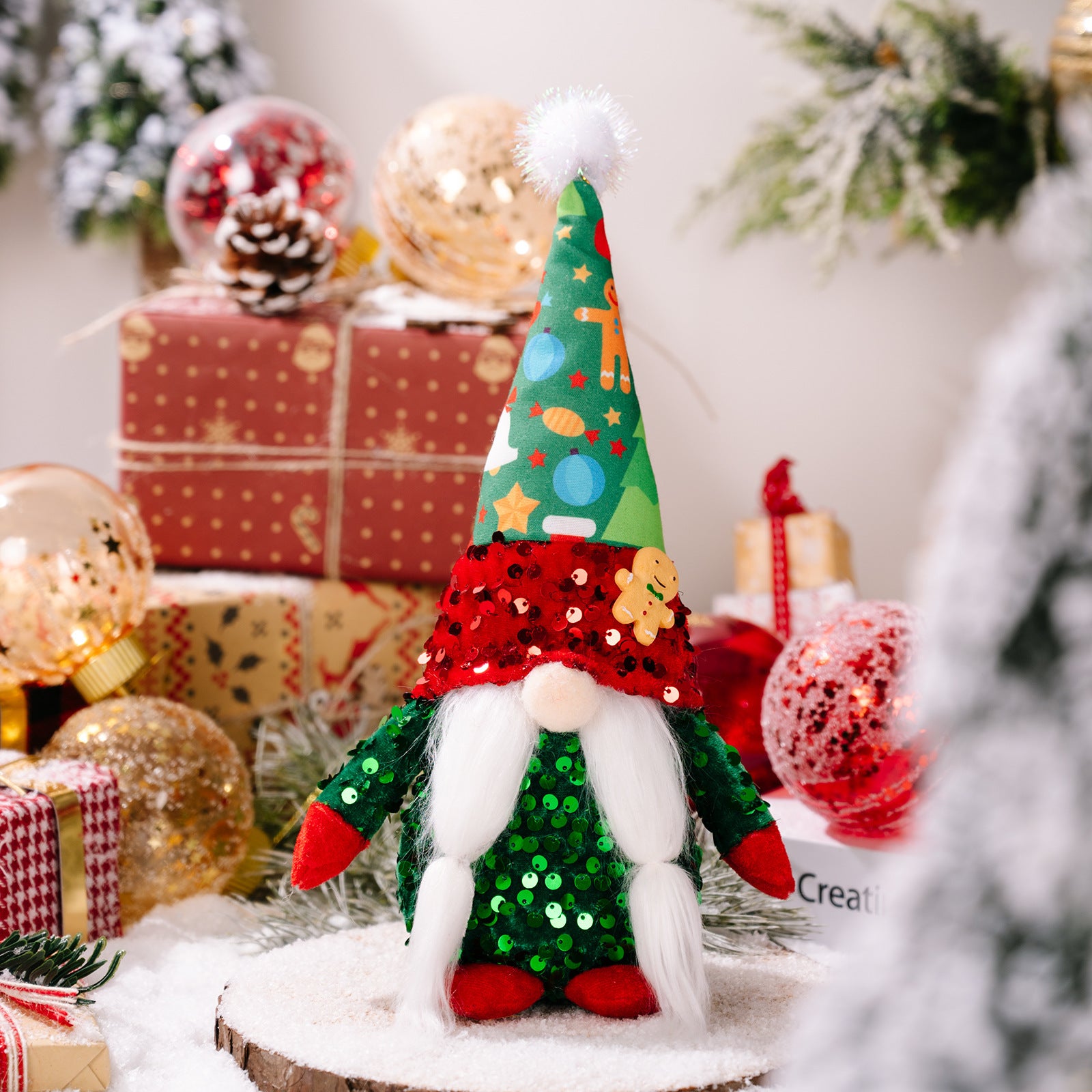 Cozyzlife Christmas Fabric Faceless Doll Ornament Decorative Holiday Figure