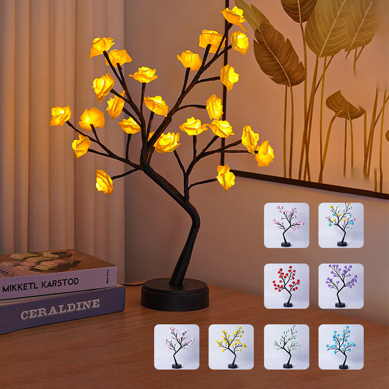 cozyzlife Romantic Rose Flower Tree Table Lamp USB Fairy Light for Home & Gifts