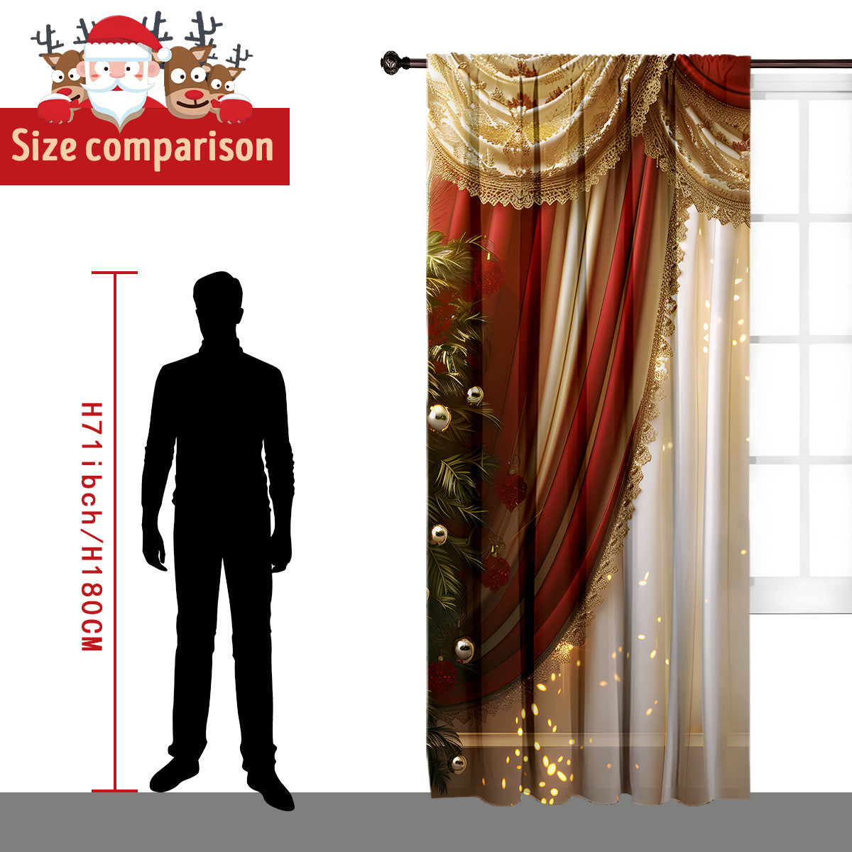 Cozyzlife 2PCs 3D Christmas Curtains Digital Printed Polyester High Sunshade