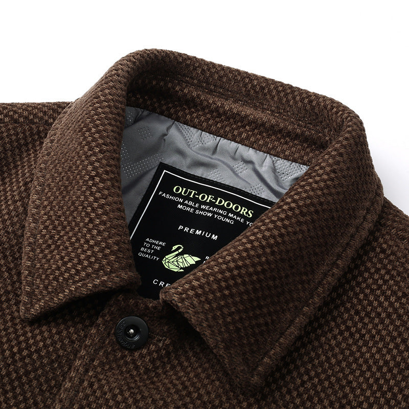 Cozyzlife Middle-Aged Men's Thickened Polo Collar Long Sleeve Woolen Top