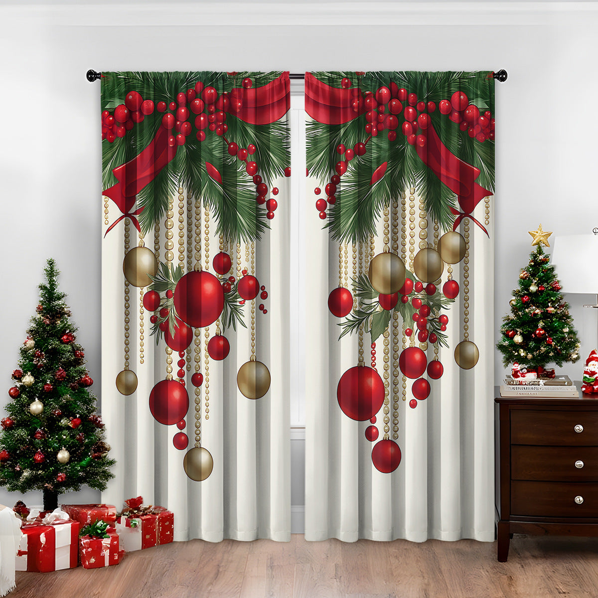 Cozyzlife 3D Digital Printed Christmas Curtains High Sunshade Polyester Set