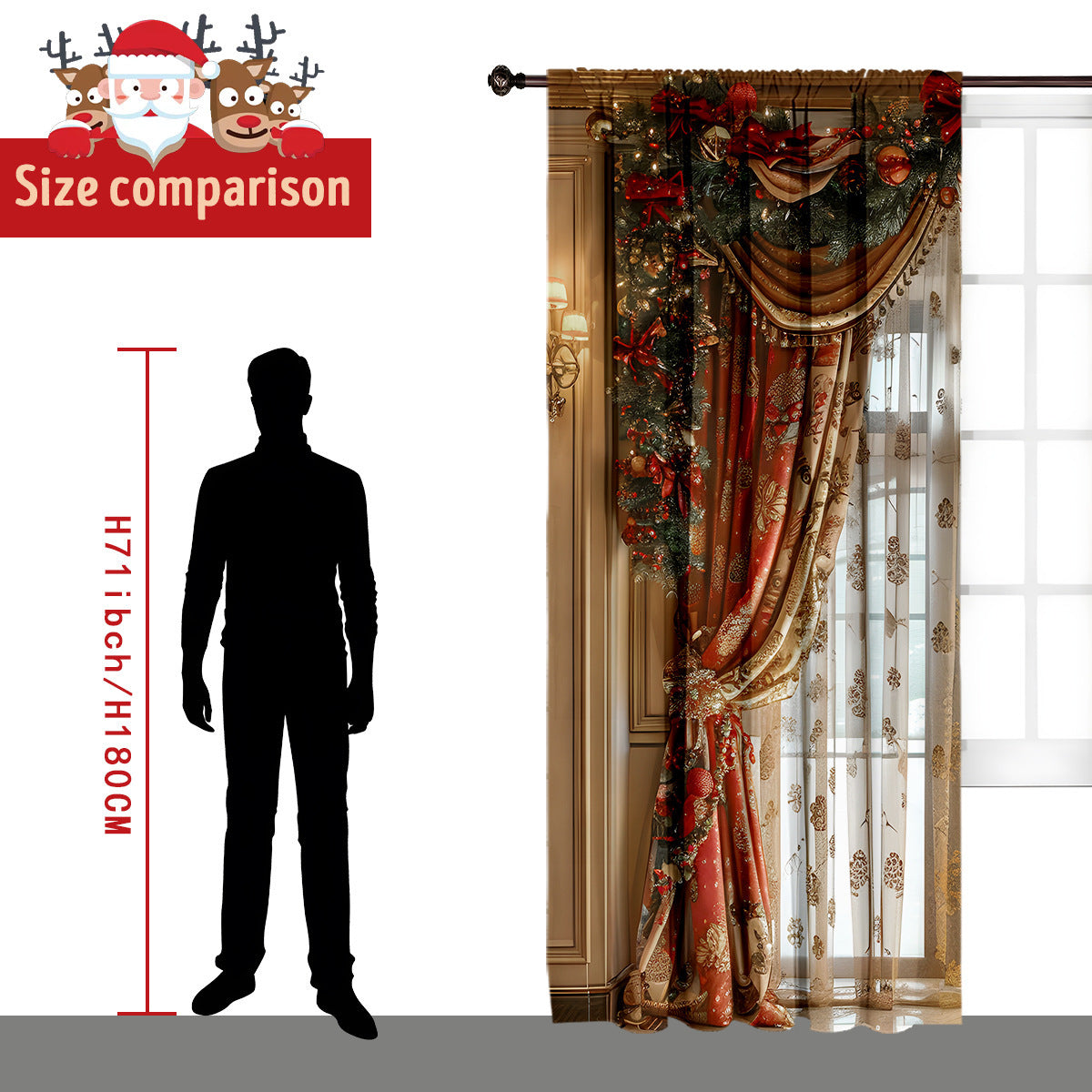Cozyzlife 2PCs 3D Christmas Curtains Digital Printed Polyester High Sunshade