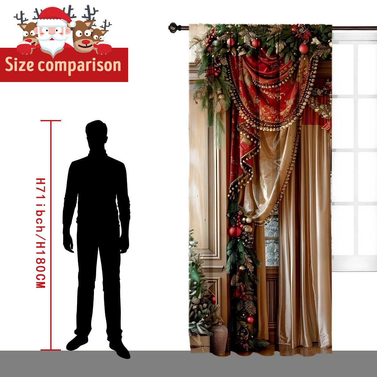 Cozyzlife 2PCs 3D Christmas Curtains Digital Printed Polyester High Sunshade